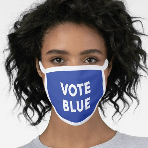 Vote Blue bold white text on blue political Face Mask