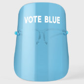 Vote Blue bold white text on Light Blue Tinted Face Shield (Front)