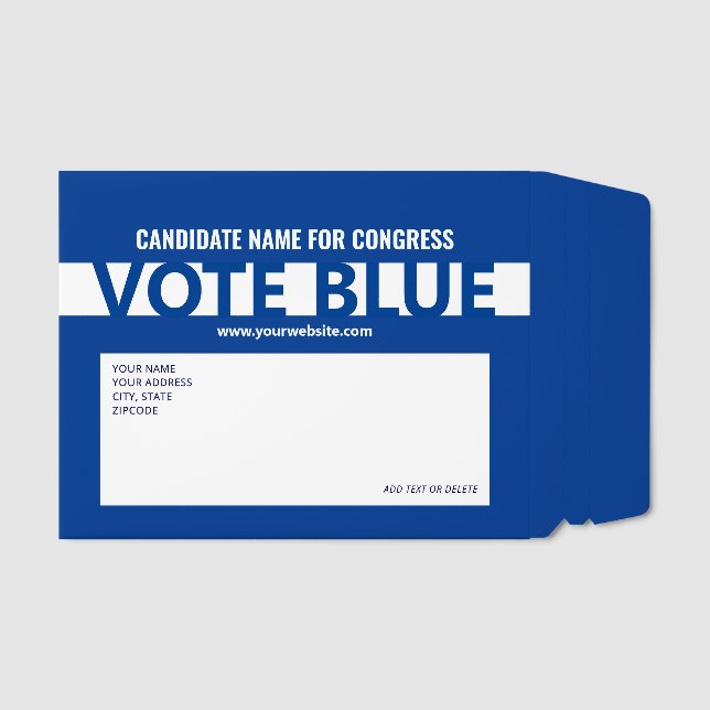 Vote Blue Democratic Candidate Name 2026 Elections Envelope Mailers (Front)