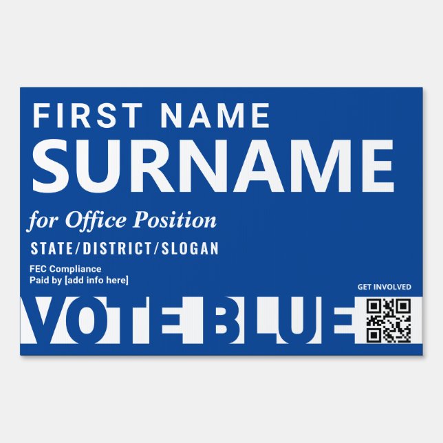 Vote Blue Elections Campaign Candidate Name Custom Sign (Back)