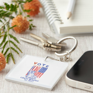Vote Blue Liberty and Justice for All Keychain