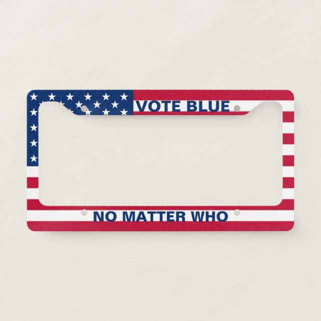 Vote Blue No Matter Who American Flag Patriotic License Plate Frame (Front)