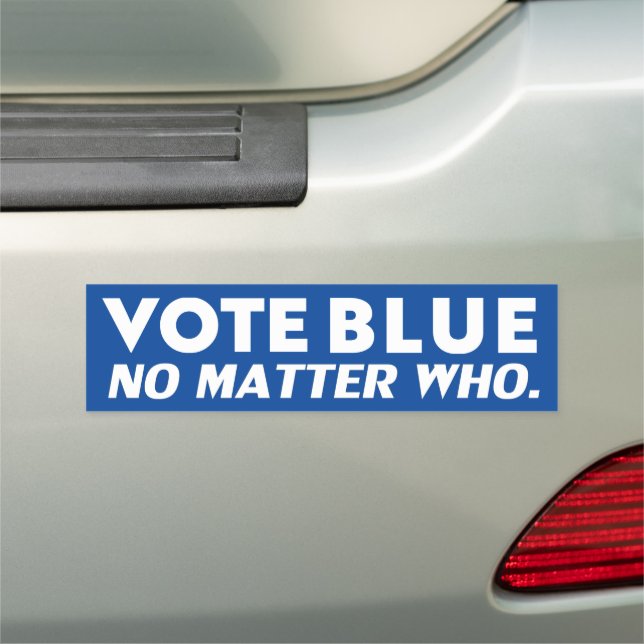 Vote blue no matter who bold typography white blue car magnet (In Situ)