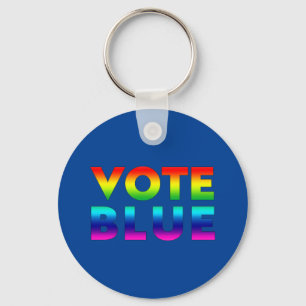 Vote blue pride lgbtq, lgbt rainbow colors blue keychain
