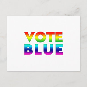 "vote blue" pride lgbtq lgbt rainbow colors, white postcard