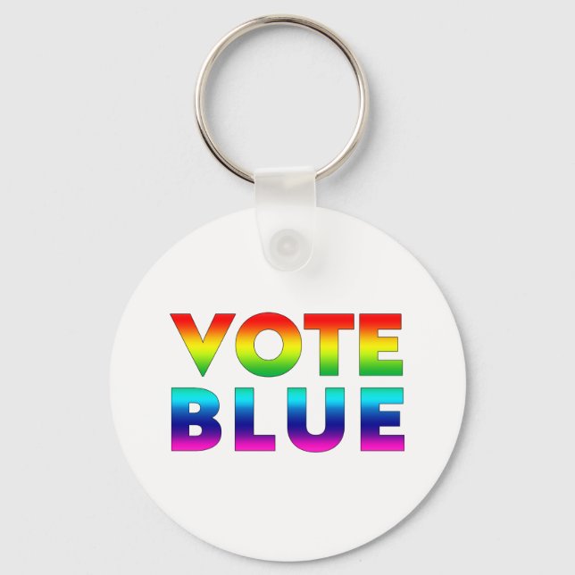 Vote blue pride lgbtq, lgbt rainbow white keychain (Front)
