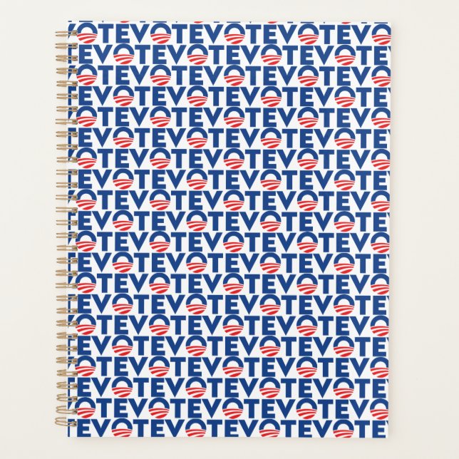 Vote blue red white modern typography pattern planner (Front)