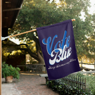 Vote Blue Retro Style Word Art House Flag