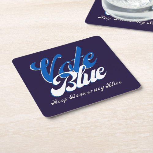 Vote Blue Retro Style Word Art   Square Paper Coaster