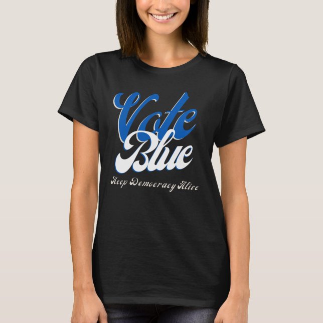 Vote Blue Retro Style Word Art T-Shirt (Front)