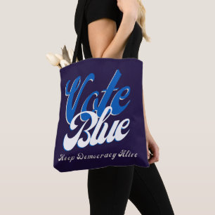 Vote Blue Retro Style Word Art Tote Bag