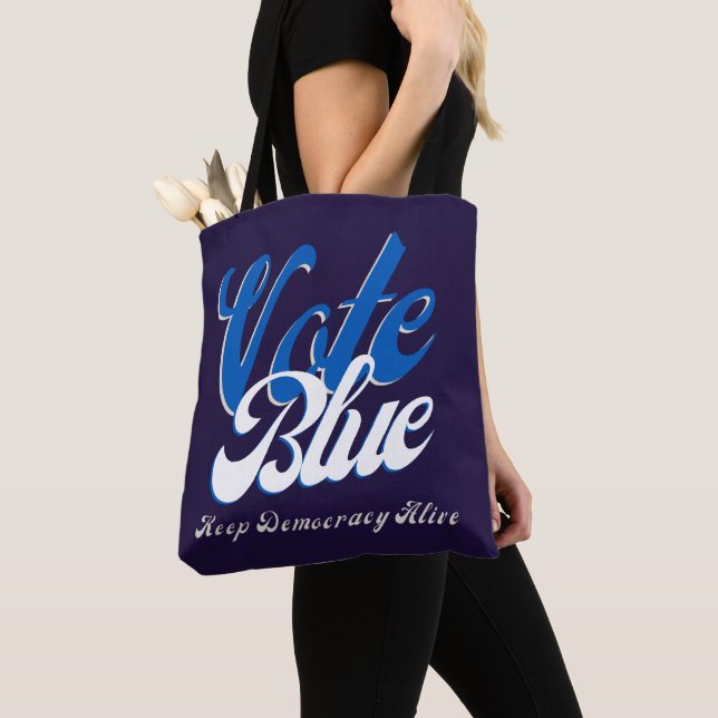 Vote Blue Retro Style Word Art  Tote Bag (Close Up)
