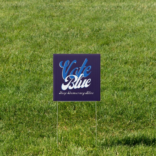 Vote Blue Retro Style Word Art Yard Sign (Insitu)