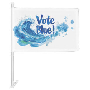 Vote Blue! Tsunami Wave Car Flag