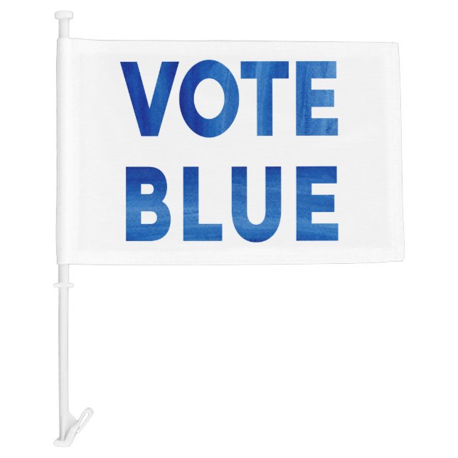 Vote Blue watercolor text political Car Flag (Front)