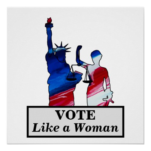 VOTE BLUE Women Liberty Justice Flag Elections Poster