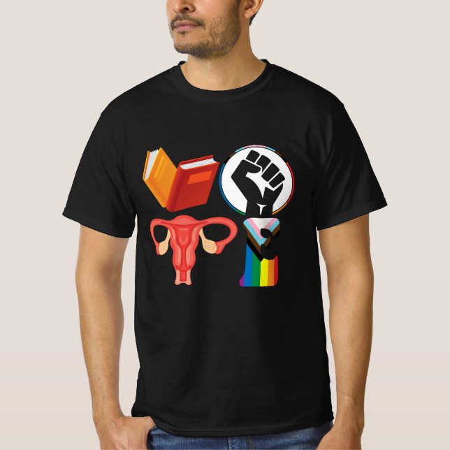Vote Books Fist Ovaries Lgbt Oppressed Represents  T-Shirt (Front)