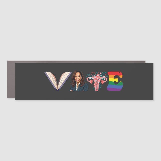 VOTE Books Uterus LGBT Kamala Harris Walz Election Car Magnet (Front)