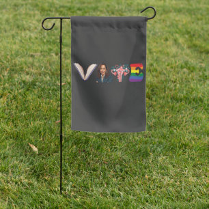 VOTE Books Uterus LGBT Kamala Harris Walz Election Garden Flag