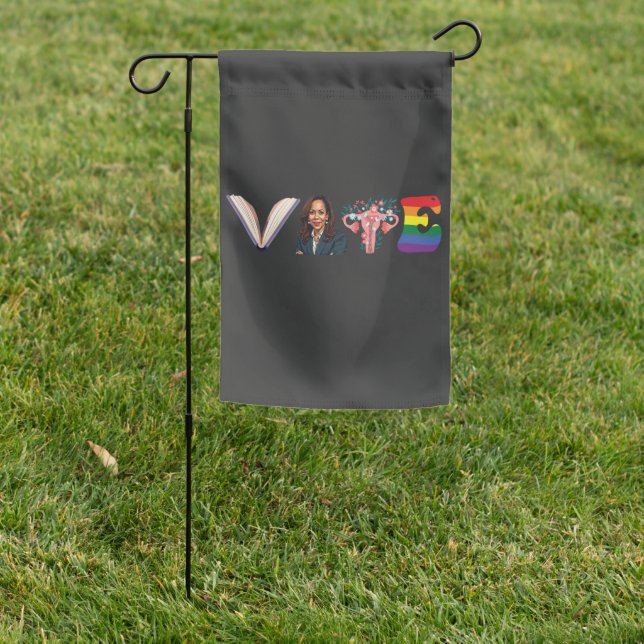 VOTE Books Uterus LGBT Kamala Harris Walz Election Garden Flag (In SItu)