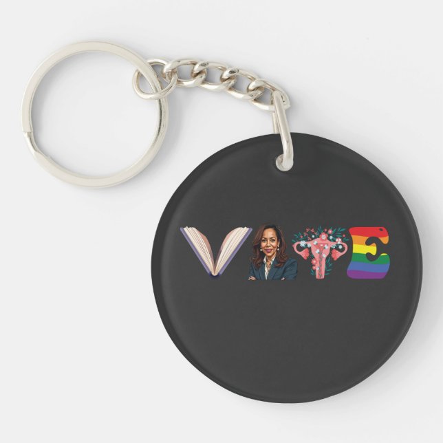 VOTE Books Uterus LGBT Kamala Harris Walz Election Keychain (Front)