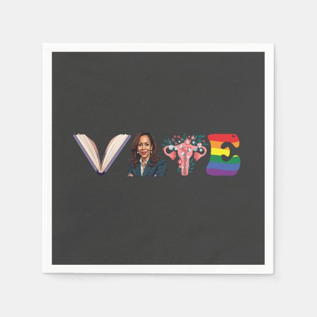 VOTE Books Uterus LGBT Kamala Harris Walz Election Napkins (Front)