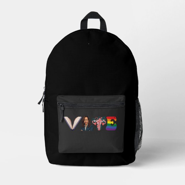 VOTE Books Uterus LGBT Kamala Harris Walz Election Printed Backpack (Front)