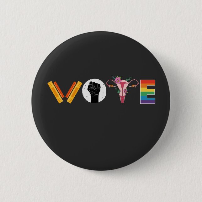 VOTE Books Uterus LGBT Support Button (Front)