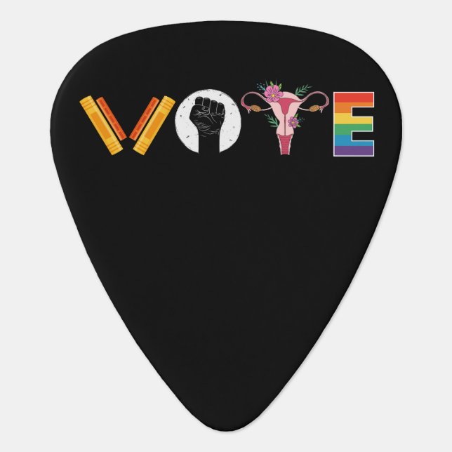 VOTE Books Uterus LGBT Support Guitar Pick (Front)