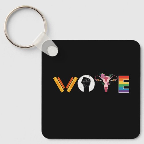 VOTE Books Uterus LGBT Support Keychain