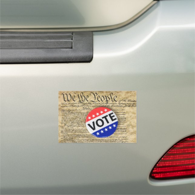 Vote Button On US Constitution Car Magnet (In Situ)