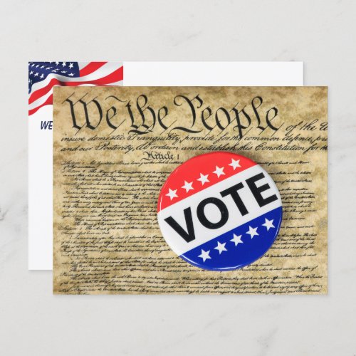 Vote Button On US Constitution Postcard