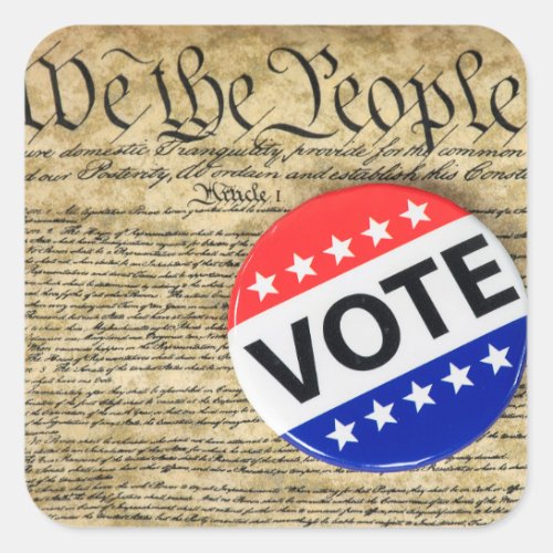 Vote Button On US Constitution Square Sticker