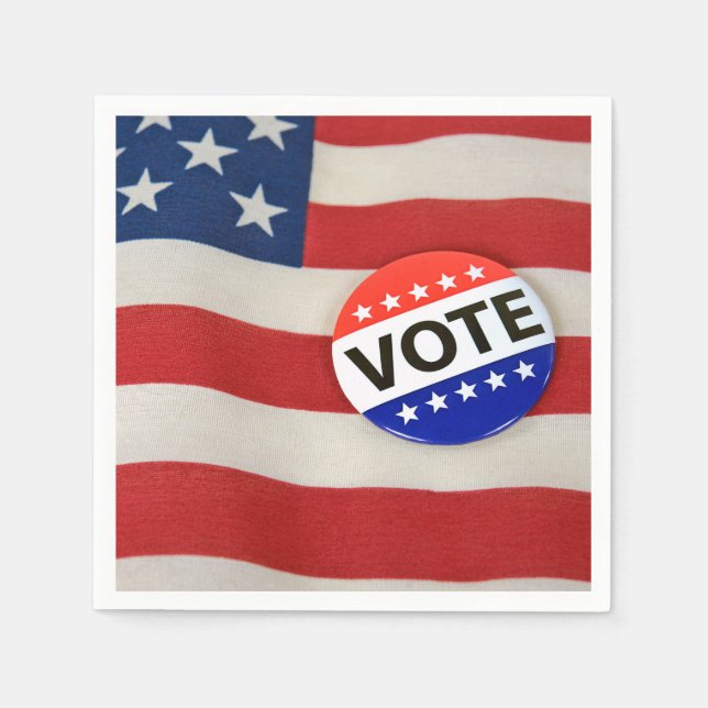 Vote Button On USA Flag Napkins (Front)
