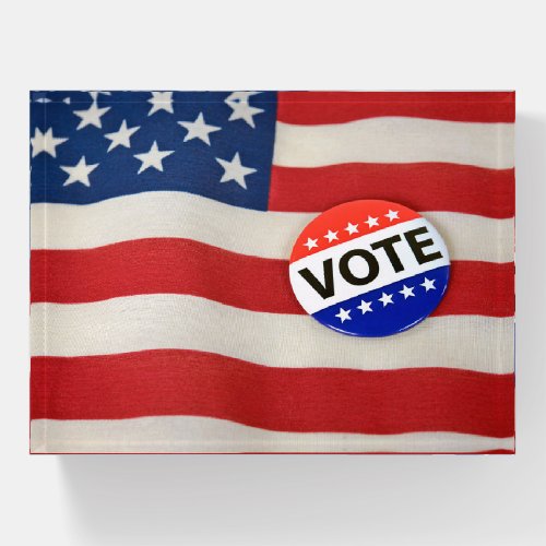 Vote Button On USA Flag Paperweight