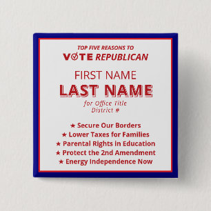 Vote Candidate Name 2026 Red Republican Platform Button