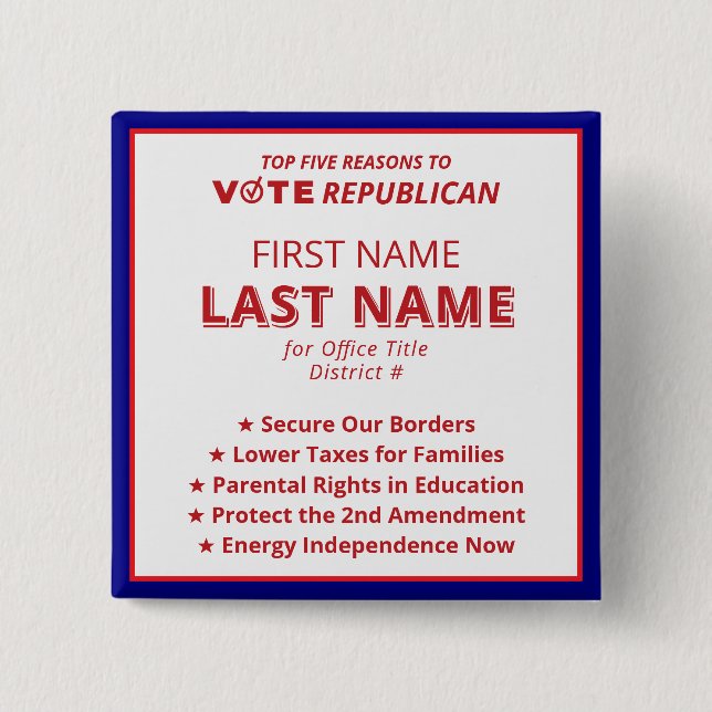 Vote Candidate Name 2026 Red Republican Platform   Button (Front)