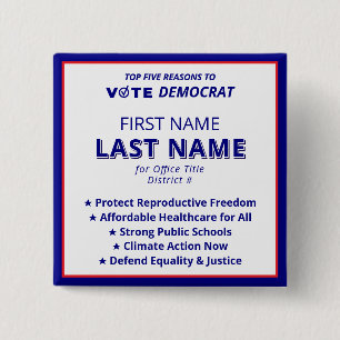 Vote Candidate Name 2026 Simple Democrat Platform Button