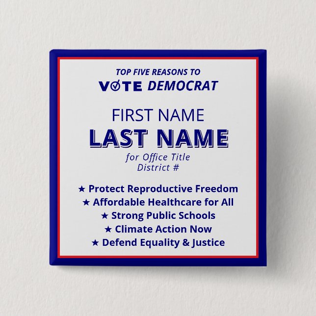 Vote Candidate Name 2026 Simple Democrat Platform Button (Front)