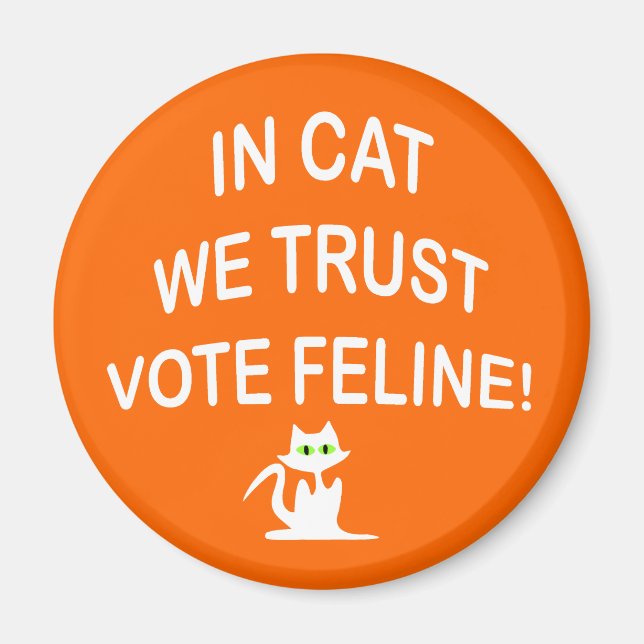Vote Cat with White Text Magnet (Front)