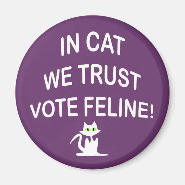 Vote Cat with White Text Magnet (Front)