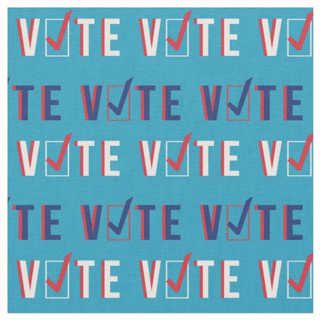 vote check mark pattern teal fabric (Close Up)