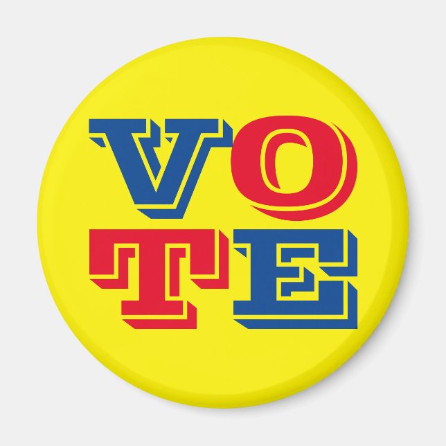 VOTE Custom Text and Colors Blue Red Yellow Magnet (Front)