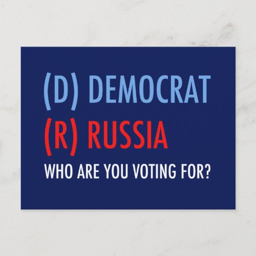 Vote D for Democrat R for Russia Funny Election Postcard