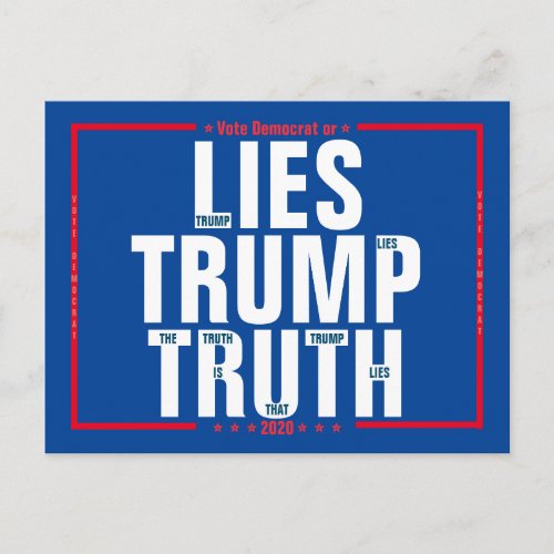 Vote Democrat or Lies Trump Truth 2020 Election Postcard