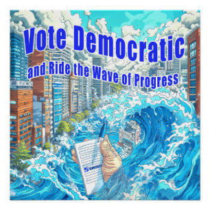 Vote Democratic and Ride the Wave of Progress Poster