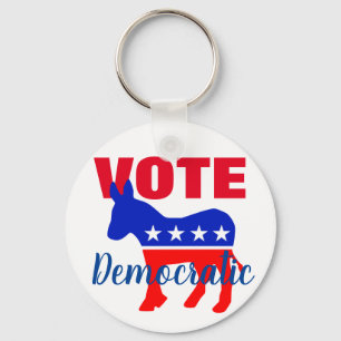 VOTE Democratic Patriotic Donkey, Stars - Button Keychain