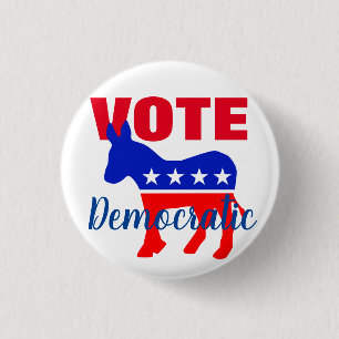 VOTE Democratic with Patriotic Donkey and Stars Button
