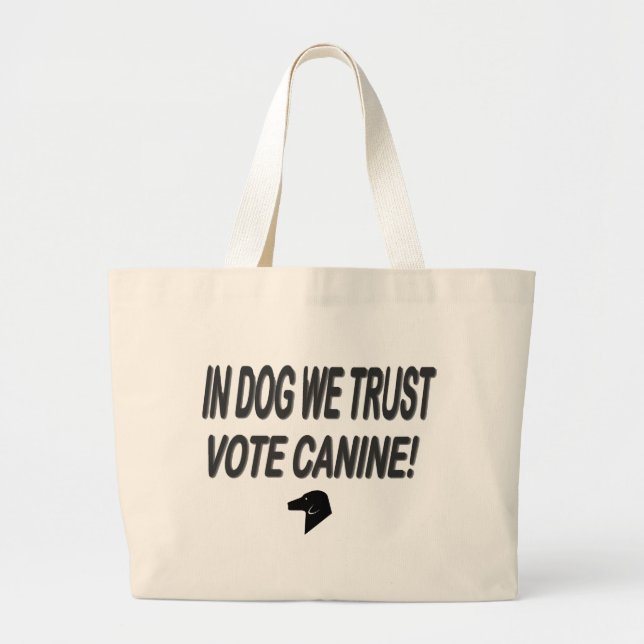 Vote Dog with Black Text Large Tote Bag (Front)