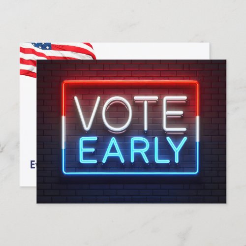 Vote Early Neon Sign On Brick Postcard